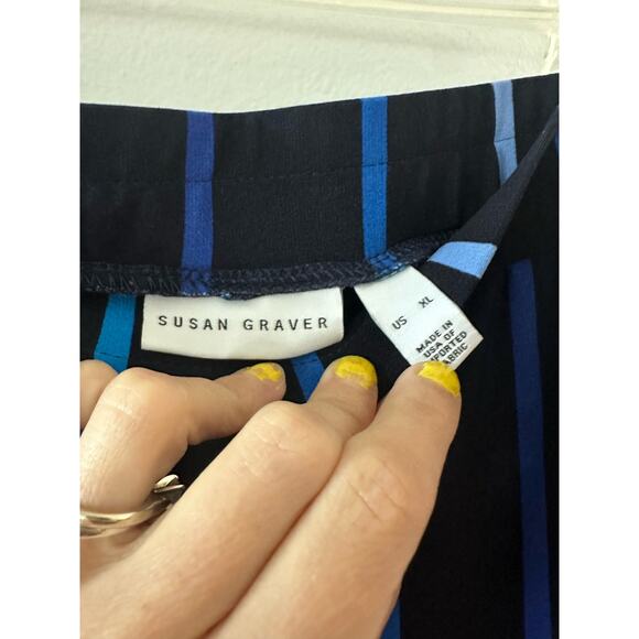 Susan Graver Pants Women's XL Black Blue Striped Liquid Knit Wide Leg Stretch - Picture 4 of 6